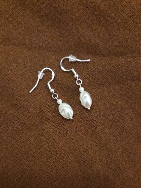 Faux Pearl Drop Dangle Earrings - White -